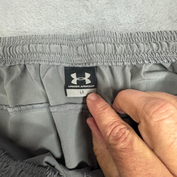 Under Armour Brawler Sweatpants Mens Gray Elastic Waist Wicking Spellout L FLAW - Picture 2 of 16